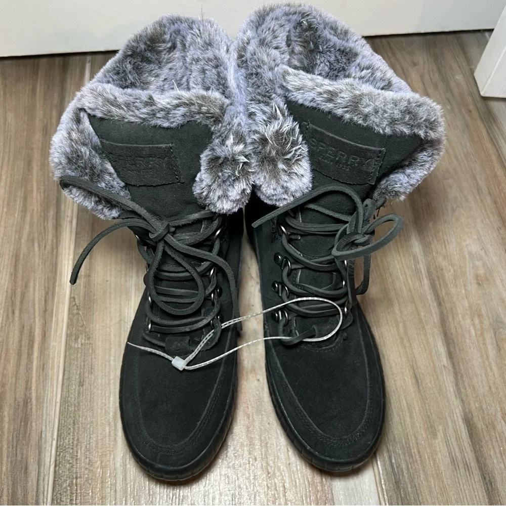 Sperry Torrent Winter Lace Up Waterproof Faux Fur Suede Boots Women 6 New